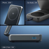 Incarcator wireless Spigen Essential EF302MOQ (ACH10399), MagSafe, Incarcare rapida, Qi2.2, Type-C, Pliabil, 25W, gri