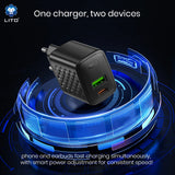 Incarcator retea Lito (LC24T), cu Type-C Cable Included, Type-C, USB Output, PD65W, GaN, PC Fireproof, EU Plug, negru