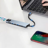Hub USB Techsuit Docking station NetBridge 8 in 1 (H2), Type-C to 2x Type-C, 2x USB, HDMI, RJ45, TF/SD, 4K@30Hz, PD87W, gri