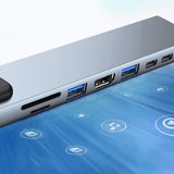Hub USB Techsuit Docking station NetBridge 8 in 1 (H2), Type-C to 2x Type-C, 2x USB, HDMI, RJ45, TF/SD, 4K@30Hz, PD87W, gri