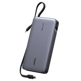 Baterie externa UGREEN PB552 (55995B), Incarcare rapida, Afisaj digital, USB, USB-C, Built-In 2x USB-C Cable, 165W, 25000mAh, gri