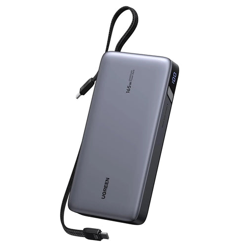 Baterie externa UGREEN PB552 (55995B), Incarcare rapida, Afisaj digital, USB, USB-C, Built-In 2x USB-C Cable, 165W, 25000mAh, gri
