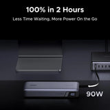 Baterie externa UGREEN PB552 (55995B), Incarcare rapida, Afisaj digital, USB, USB-C, Built-In 2x USB-C Cable, 165W, 25000mAh, gri
