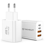 Incarcator retea Techsuit Premium PowerXQuad (CH4), 2x PD20W Type-C, 2x USB 3.1A, Super Incarcare rapida Travel Adapter 40W, alb