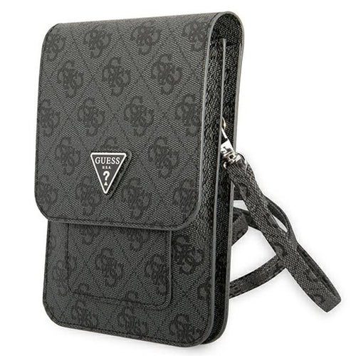 Guess Universal Phone Pouch Zip Triangle 4G (GUWBP4TMGR), Universal, reglabil Strap, Eco-Leather, 2 Large, 4 Small Pocket, Negru