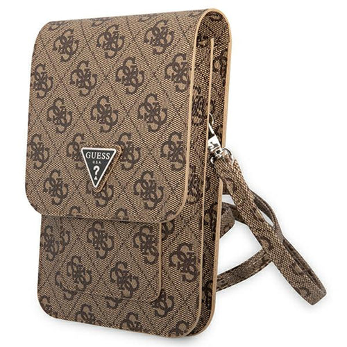Guess Universal Phone Pouch Zip Triangle 4G (GUWBP4TMBR), Universal, reglabil Strap, Eco-Leather, 2 Large, 4 Small Pocket, Maro