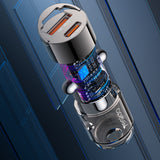 Incarcator auto Yesido Hidden Incarcator auto (Y68), Dual port USB-A + Type-C, PD30W, Aliaj aluminiu, Incarcare rapida, negru