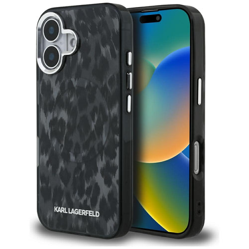 Husa pentru iPhone 16, Karl Lagerfeld IML Leopard Pattern MagSafe (KLHMP16SHDLEOICK), negru