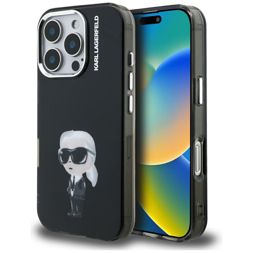 Husa pentru iPhone 16 Pro Max, Karl Lagerfeld IML Aquarelle Karl & Logo MagSafe (KLHCP16XHMKIAQK), cenusiu