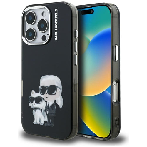Husa pentru iPhone 16 Pro Max, Karl Lagerfeld IML Aquarelle Karl & Choupette (KLHCP16XHMKCAQK), bleu