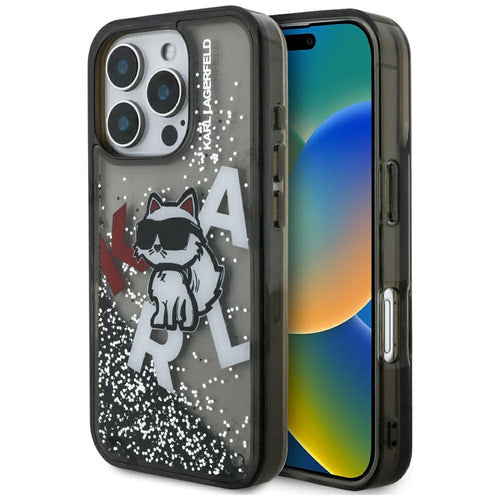 Husa pentru iPhone 16 Pro Max, Karl Lagerfeld Liquid Glitter Choupette Logo MagSafe (KLHCP16XLCHSCTDK), alb