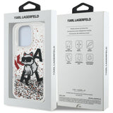 Husa pentru iPhone 16 Pro Max, Karl Lagerfeld Liquid Glitter Choupette Logo (KLHCP16XLCHSCTDT), alb