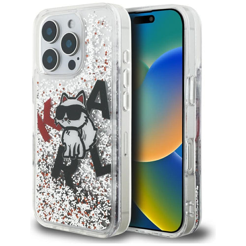 Husa pentru iPhone 16 Pro Max, Karl Lagerfeld Liquid Glitter Choupette Logo (KLHCP16XLCHSCTDT), alb