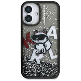 Husa pentru iPhone 16, Karl Lagerfeld Liquid Glitter Choupette Logo MagSafe (KLHCP16SLCHSCTDK), alb
