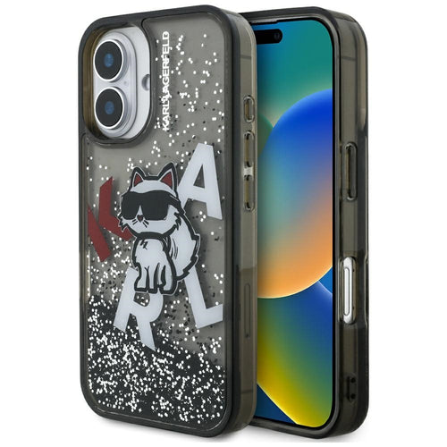 Husa pentru iPhone 16, Karl Lagerfeld Liquid Glitter Choupette Logo MagSafe (KLHCP16SLCHSCTDK), alb