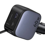 Incarcator auto UGREEN EC602 (55212B), cu Retractabil USB-C cable, USB, Type-C, 60W, negru