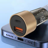 Incarcator auto Lito (IN-C04), 1x USB, 1x Type-C, 52W, Incarcare rapida, Ultra-Mini & Sleek Design, Universal, negru