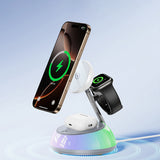 Incarcator wireless 3in1 Yesido (DS31), pentru iPhone, Apple Watch, AirPods, Prindere magnetica, RGB Lighting, alb