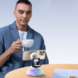 Incarcator wireless 3in1 Yesido (DS31), pentru iPhone, Apple Watch, AirPods, Prindere magnetica, RGB Lighting, alb