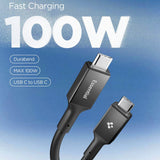 Cablu Spigen de date Essential EB10020CC (ACA09460), Incarcare rapida, Type-C to Type-C, 100W, 5Gbps, E-Marker Chip, 2m, negru