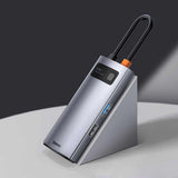 Hub USB Baseus Docking station Metal Glam (Cahub-CY0G), Type-C to 2x USB, Type-C, HDMI, 4K@30 Hz, PD100W, gri
