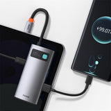 Hub USB Baseus Docking station Metal Glam (Cahub-CY0G), Type-C to 2x USB, Type-C, HDMI, 4K@30 Hz, PD100W, gri