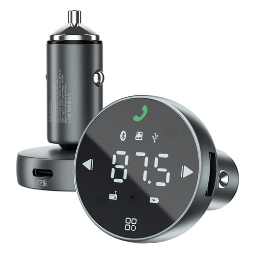 Incarcator auto Proove cu Modulator FM (FMSS30110003), cu Touch Screen, USB, Type-C, U-Disk, TF, Bluetooth 5.0, 30W, gri