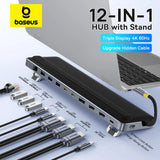 Hub USB Baseus Docking station EliteJoy EH3 (B0114200), USB-C to 2x HDMI, DP, 3x Type-C, 3x USB, SD/TF, RJ45, 10Gbps, gri