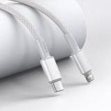 Cablu Baseus de date (Catlgd-A02), Type-C to Lightning, 20W, Incarcare rapida, Braided, 2m, alb