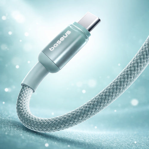 Cablu Baseus de date Discolor Series (E0420800), USB to Type-C, Braided Nylon Cord, 480Mbps, 100W, 1m, verde;albastru