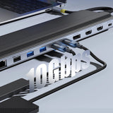 Hub USB Baseus Docking station EliteJoy EH3 (B0114200), USB-C to 2x HDMI, DP, 3x Type-C, 3x USB, SD/TF, RJ45, 10Gbps, gri