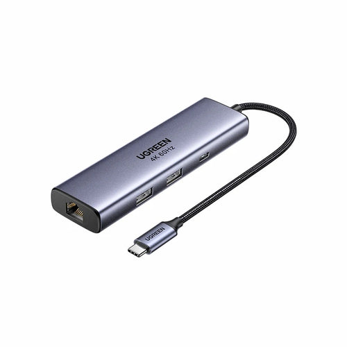 Hub USB UGREEN Docking station 6in1 CM512 (75643), USB-C to Type-C PD3.0 100W, 2x USB, RJ45, Display Port 4K@60Hz, 5Gbps, gri