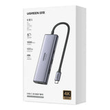 Hub USB UGREEN Docking station 6in1 CM512 (75643), USB-C to Type-C PD3.0 100W, 2x USB, RJ45, Display Port 4K@60Hz, 5Gbps, gri