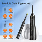 Periuta de dinti electrica Bitvae dinti electrica (E11) + Irigator oral (F5020E), Ultrasonic, 2x4 Heads, 5 Brush Modes, 3 Irrigate Modes, negru