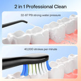 Periuta de dinti electrica Bitvae dinti electrica (E11) + Irigator oral (F5020E), Ultrasonic, 2x4 Heads, 5 Brush Modes, 3 Irrigate Modes, negru