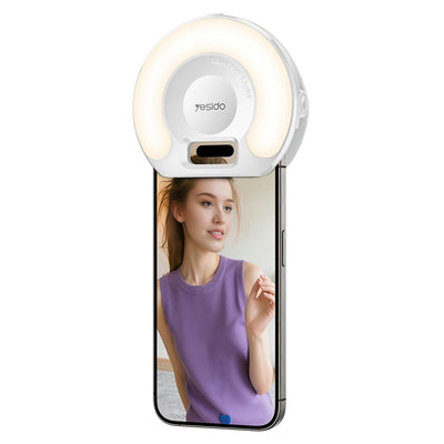 Yesido LED Selfie Light cu Phone Clip (DH13), 400mAh, 6.8W, 3 Lights Mode, Alb