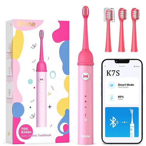 Periuta de dinti electrica Bitvae dinti electrica (BVK7S), Sonic, pentru Kids, 3 Smart Modes, cu App, 3 Tips Set, Pressure Sensor, IPX7, roz
