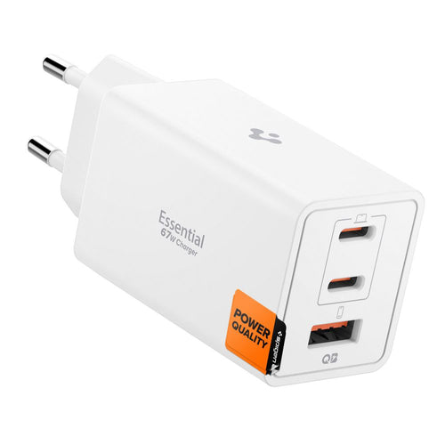 Incarcator retea Spigen Essential EE673EU (ACH08710), USB, 2x Type-C, Incarcare rapida, Quantum Boost, 67W, alb