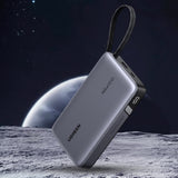 Baterie externa UGREEN PB551 (55992B), Incarcare rapida, Afisaj digital, USB, Type-C, Built-In USB-C Cablu, 145W, 20000mAh, gri