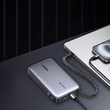 Baterie externa UGREEN PB551 (55992B), Incarcare rapida, Afisaj digital, USB, Type-C, Built-In USB-C Cablu, 145W, 20000mAh, gri