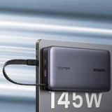 Baterie externa UGREEN PB551 (55992B), Incarcare rapida, Afisaj digital, USB, Type-C, Built-In USB-C Cablu, 145W, 20000mAh, gri