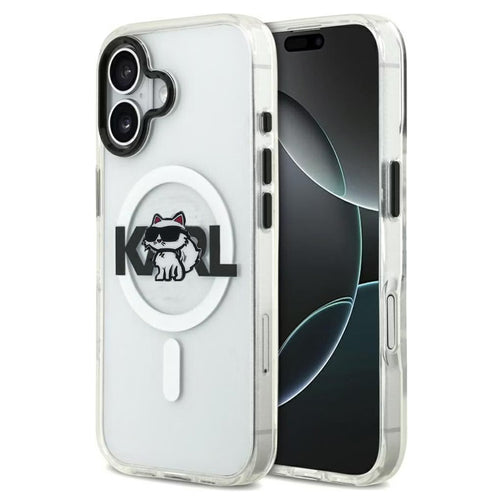 Husa pentru iPhone 17, Karl Lagerfeld IML Choupette Sketch Logo MagSafe (KLHMP17SHGCHGKBT), transparenta