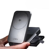 Incarcator wireless Lisen W106 (YL0424120009), cu Incarcator retea, MagSafe, Incarcare rapida, 3in1, Qi2, Pliabil, 15W, gri