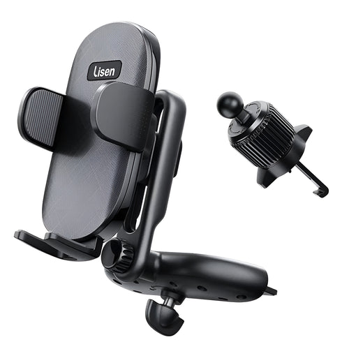 Suport auto Lisen (YL0222040016), pentru Grila ventilatie, CD Slot, 2in1, Universal, Multi-Angle Adjustment, Secure Fit, negru
