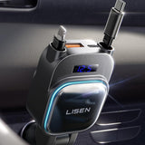 Incarcator auto Lisen (YL0224080017), 4in1, USB, Type-C, cu 2x Retractabil Cable, Afisaj LED, 96W, 12V=24V, negru