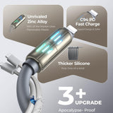 Cablu Lisen de date (YL0124110002), 4in1, USB/Type-C to Type-C/Lightning, Lumini RGB, 240W, 480Mbps, 2m, gri