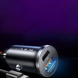 Incarcator auto Lisen (YL0223110003), cu Type-C Braided Cable, USB, USB-C, PD65W, QC3.0, 12V=24V, Aliaj aluminiu, argintiu