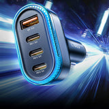 Incarcator auto Lisen (YL0223120021), cu Type-C Cable, USB, 3x Type-C, 101W, Incarcare rapida, 12V=24V, negru