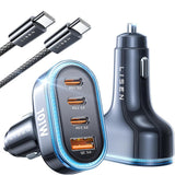 Incarcator auto Lisen (YL0223120021), cu Type-C Cable, USB, 3x Type-C, 101W, Incarcare rapida, 12V=24V, negru