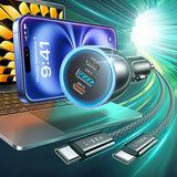 Incarcator auto Lisen (YL0224010001), cu Type-C Cable, USB-A, Type-C, 170W, GaN, Aliaj aluminiu, 12V/24V, 1m, negru